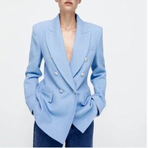 Zara Textured Double Breasted Blazer NWT in Light Blue Large